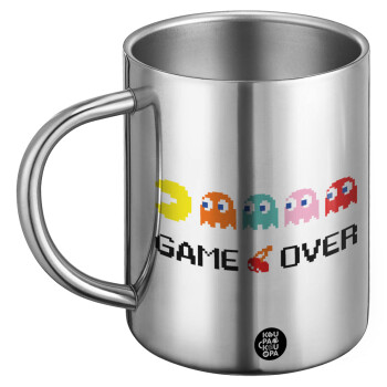GAME OVER pac-man, Ανοξείδωτη Μεταλλική Κούπα 450ml - Διπλού Τοιχώματος