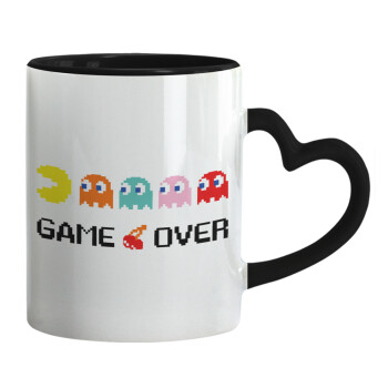 GAME OVER pac-man, Mug heart black handle, ceramic, 330ml