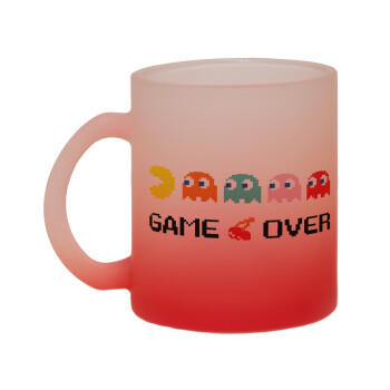 GAME OVER pac-man, Κούπα γυάλινη δίχρωμη με βάση το κόκκινο ματ, 330ml