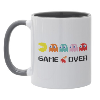 GAME OVER pac-man, Κούπα χρωματιστή γκρι, κεραμική, 330ml