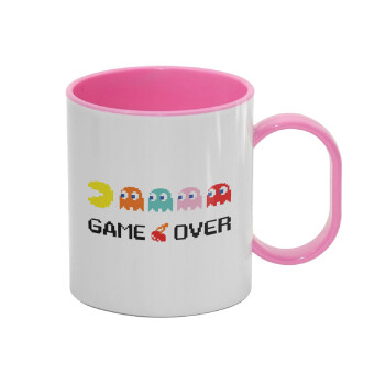 GAME OVER pac-man, Κούπα (πλαστική) (BPA-FREE) Polymer Ροζ για παιδιά, 330ml