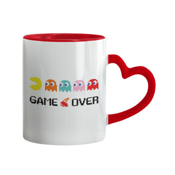 GAME OVER pac-man, Mug heart red handle, ceramic, 330ml