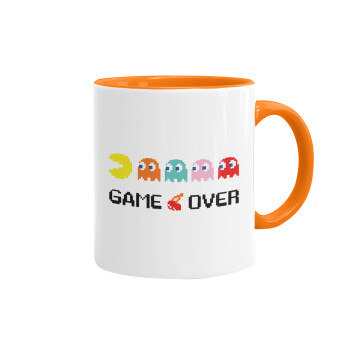 GAME OVER pac-man, Κούπα χρωματιστή πορτοκαλί, κεραμική, 330ml