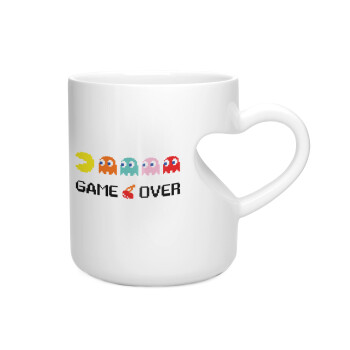 GAME OVER pac-man, Κούπα καρδιά λευκή, κεραμική, 330ml