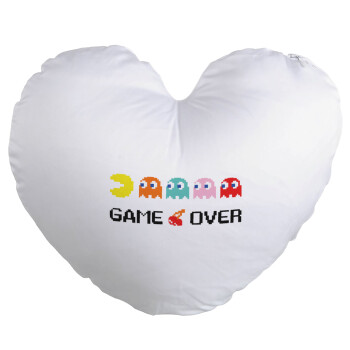 GAME OVER pac-man, Μαξιλάρι καναπέ καρδιά 40x40cm περιέχεται το  γέμισμα