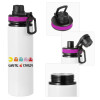 Metallic water bottle with safety lid, 850ml aluminum