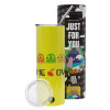 Neon Yellow Travel Tumbler, with metal straw (Stainless steel 304 Food grade, BPA free, 600ml)