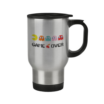 GAME OVER pac-man, Stainless steel travel mug with lid, double wall 450ml