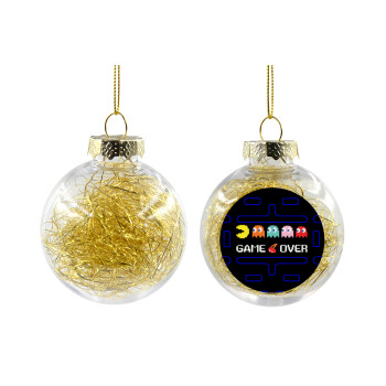 GAME OVER pac-man, Χριστουγεννιάτικη μπάλα δένδρου διάφανη με χρυσό γέμισμα 8cm