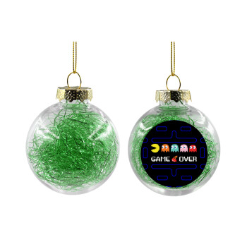 GAME OVER pac-man, Χριστουγεννιάτικη μπάλα δένδρου διάφανη με πράσινο γέμισμα 8cm