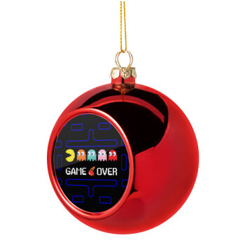 GAME OVER pac-man, Χριστουγεννιάτικη μπάλα δένδρου Κόκκινη 8cm