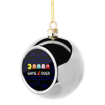 GAME OVER pac-man, Silver 8cm Christmas tree ball ornament