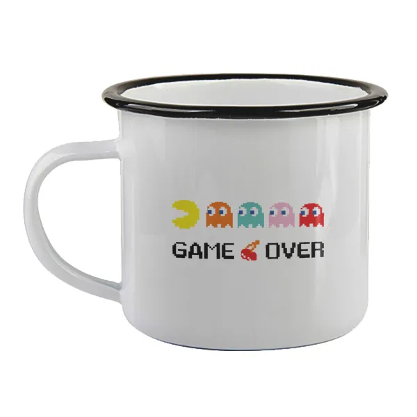 GAME OVER pac-man — Enamel mug with black rim, 360ml