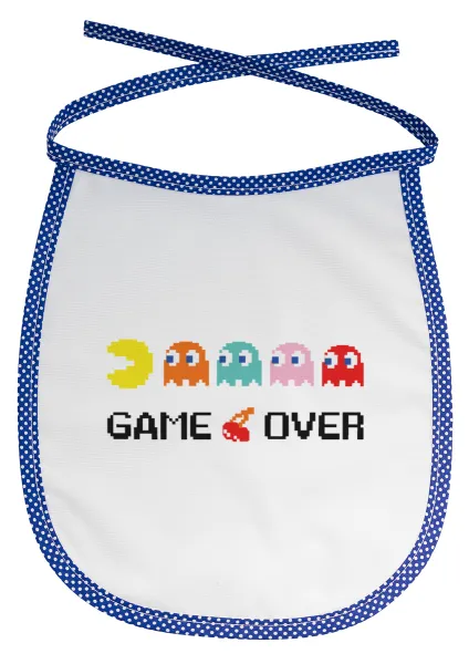GAME OVER pac-man — Stain-resistant baby bib with tie, blue