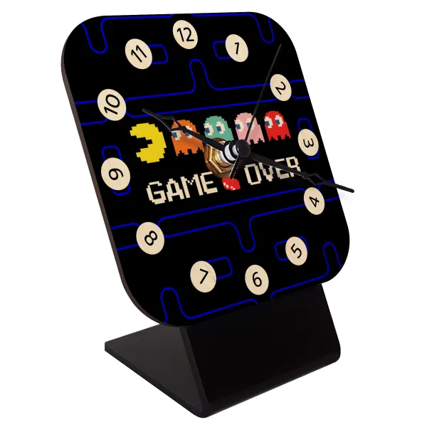 GAME OVER pac-man — Quartz Table clock in natural wood (10cm)