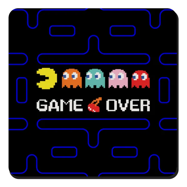 GAME OVER pac-man — Square wooden magnet, 9x9cm