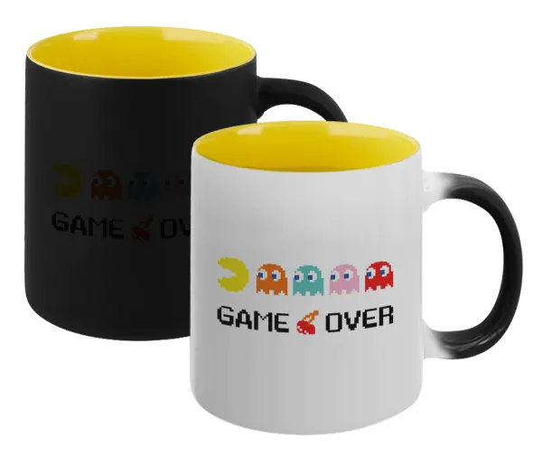 GAME OVER pac-man — Magic mug with yellow interior, ceramic, 330ml, changes colour with hot drinks