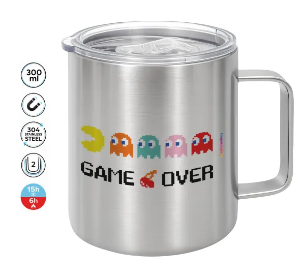 GAME OVER pac-man — Double-walled stainless steel mug 300ml with temperature-retaining lid