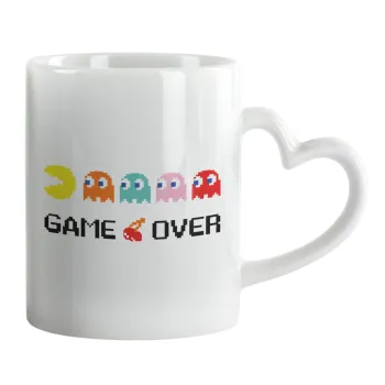 GAME OVER pac-man, Κούπα καρδιά χερούλι λευκή, κεραμική, 330ml