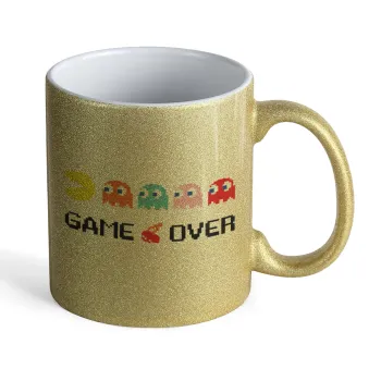 GAME OVER pac-man, Κούπα Χρυσή Glitter που γυαλίζει, κεραμική, 330ml