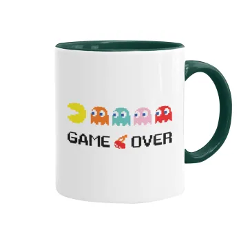 GAME OVER pac-man, Κούπα χρωματιστή πράσινη, κεραμική, 330ml