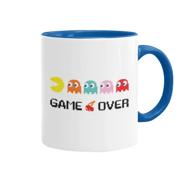 GAME OVER pac-man, Κούπα χρωματιστή μπλε, κεραμική, 330ml