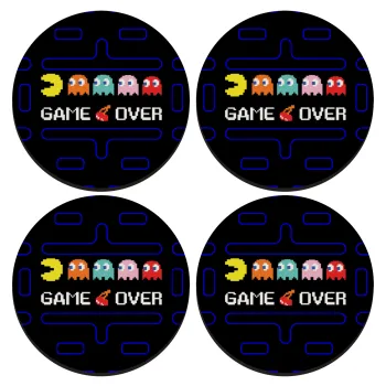 GAME OVER pac-man, SET of 4 round wooden coasters (9cm)