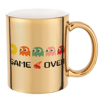 GAME OVER pac-man, Κούπα κεραμική, χρυσή καθρέπτης, 330ml