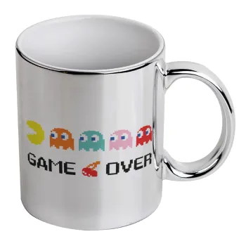 GAME OVER pac-man, Κούπα κεραμική, ασημένια καθρέπτης, 330ml