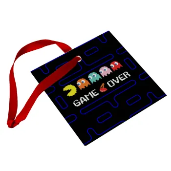 GAME OVER pac-man, Christmas ornament, glass square ornament 9x9cm