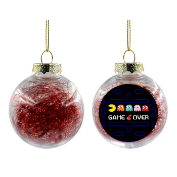 GAME OVER pac-man, Transparent Christmas tree ball ornament with red filling 8cm
