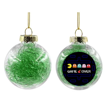 GAME OVER pac-man, Transparent Christmas tree ball ornament with green filling 8cm