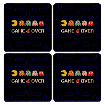 GAME OVER pac-man, ΣΕΤ x4 Σουβέρ ξύλινα τετράγωνα plywood (9cm)