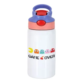 GAME OVER pac-man, Παιδικό παγούρι θερμό, ανοξείδωτο, με καλαμάκι ασφαλείας, ροζ/μωβ (350ml)
