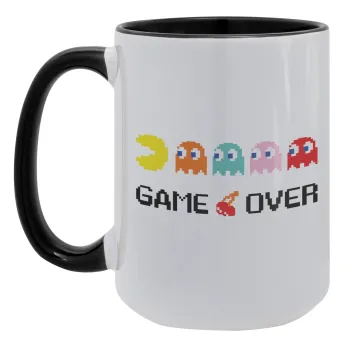 GAME OVER pac-man, Κούπα Mega 15oz, κεραμική Μαύρη, 450ml