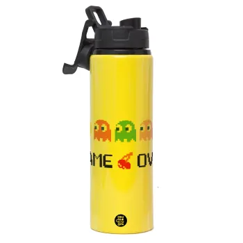 GAME OVER pac-man, Metallic water bottle with safety lid, 850ml aluminum