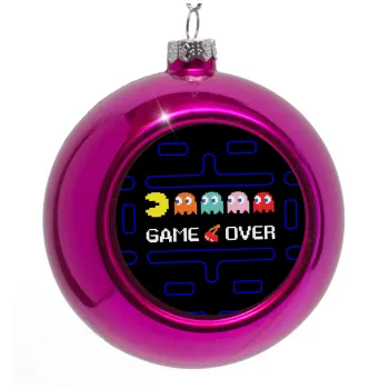 GAME OVER pac-man, Στολίδι Χριστουγεννιάτικη μπάλα δένδρου Μωβ 8cm