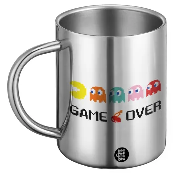 GAME OVER pac-man, Ανοξείδωτη Μεταλλική Κούπα 450ml - Διπλού Τοιχώματος