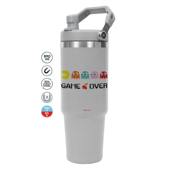 GAME OVER pac-man, ΓΚΡΙ χρώματος Θερμός Ανοξείδωτο 890ml (30oz) με χερούλι