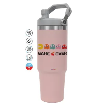 GAME OVER pac-man, ΡΟΖ χρώματος Θερμός Ανοξείδωτο 890ml (30oz) με χερούλι
