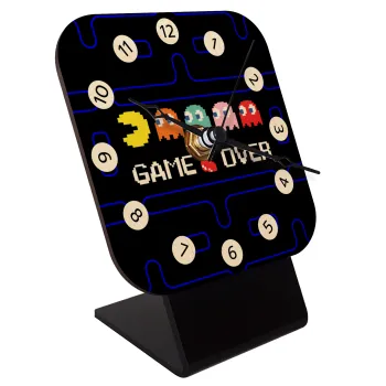 GAME OVER pac-man, Επιτραπέζιο ρολόι σε φυσικό ξύλο (10cm)
