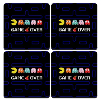 GAME OVER pac-man, ΣΕΤ 4 Σουβέρ ξύλινα τετράγωνα (9cm)