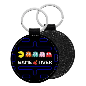 GAME OVER pac-man, Μπρελόκ Δερματίνη, στρογγυλό ΜΑΥΡΟ (5cm)