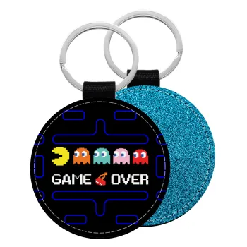 GAME OVER pac-man, Μπρελόκ Δερματίνη, στρογγυλό ΜΠΛΕ (5cm)