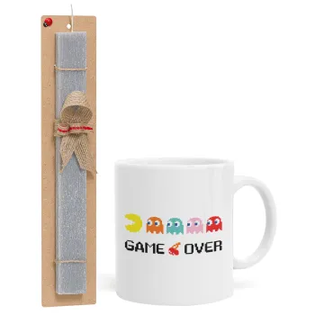 GAME OVER pac-man, Easter Set, Ceramic Cup (330ml) & Easter aromatic flat candle (30cm) (GRAY)