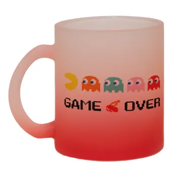 GAME OVER pac-man, Κούπα γυάλινη δίχρωμη με βάση το κόκκινο ματ, 330ml
