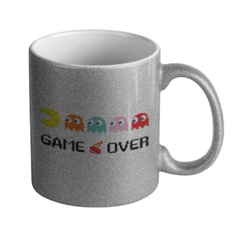 GAME OVER pac-man, Κούπα Ασημένια Glitter που γυαλίζει, κεραμική, 330ml