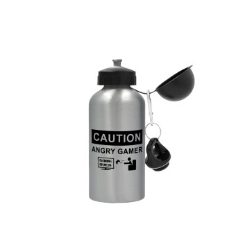 Caution, angry gamer!, Metallic water jug, Silver, aluminum 500ml
