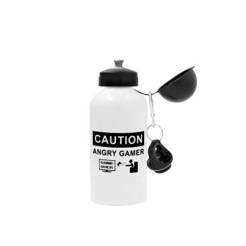 Caution, angry gamer!, Metal water bottle, White, aluminum 500ml