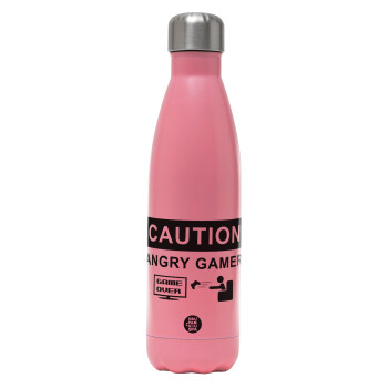 Caution, angry gamer!, Metal mug thermos Pink Mat (Stainless steel), double wall, 500ml